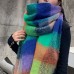 Women Cashmere Dual  use Rainbow Mixed Color Stripes Thicken Warm Plus Long Tassel Scarf Shawl