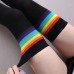 Women Cotton Rainbow Stripe Pattern Casual Universal Over Knee Leggings Thigh Socks Stockings