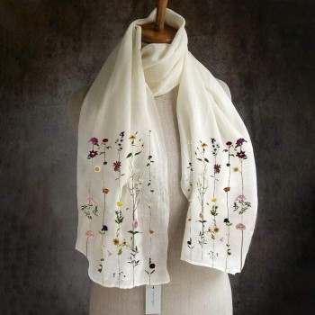 Women Multi  purpose Lightweight Floral Pattern Elegant Long Scarf Shawl