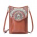 Brenice Bohemian Style Retro Canvas Floral Printing Women Phone Bag Shoulder Crossbody Bag