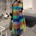 Women Cashmere Dual  use Rainbow Mixed Color Stripes Thicken Warm Plus Long Tassel Scarf Shawl