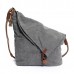 Women Men Canvas Cowhide Gray Button Shoulder Bags Casual Crossbody Bags