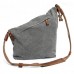 Women Men Canvas Cowhide Gray Button Shoulder Bags Casual Crossbody Bags