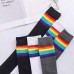 Women Cotton Rainbow Stripe Pattern Casual Universal Over Knee Leggings Thigh Socks Stockings