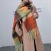 Women Cashmere Dual  use Rainbow Mixed Color Stripes Thicken Warm Plus Long Tassel Scarf Shawl