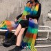 Women Cashmere Dual  use Rainbow Mixed Color Stripes Thicken Warm Plus Long Tassel Scarf Shawl