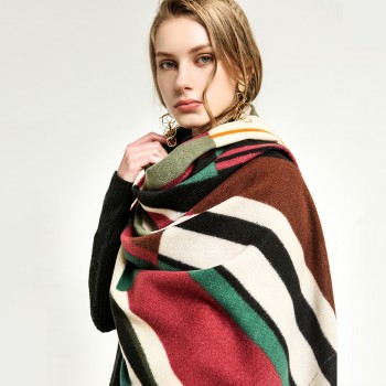 Women Colorful Striped Warmth Neck Protection Shawl Dual  use Cool  Protection Windproof Long Tassel Scarf