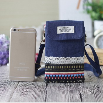 Women Denim Three Interlayers Flower Printing Mini Shoulder Bags Lace Crossbody Bags 6 0  Phone Bag