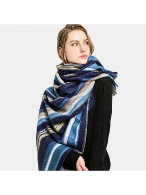 Women Autumn Winter Warm Comfortable Shawl Dual  use Rainbow Pattern Striped Print Long Tassel Scarf